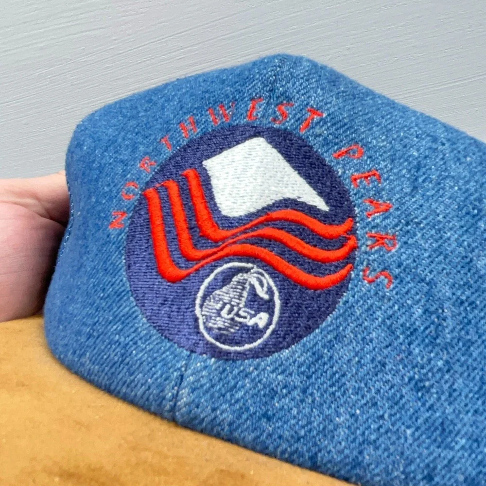 Vintage K Products Hat Cap‎ Trucker Snapback Denim Suede USA 90s Northwest Peaks